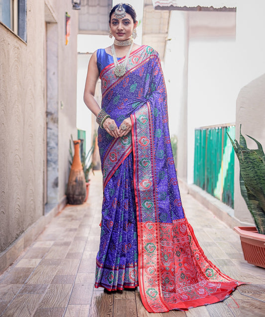 Violet Soft Elegant Patola Silk With All Over Meenakari Patola Weaving Saree