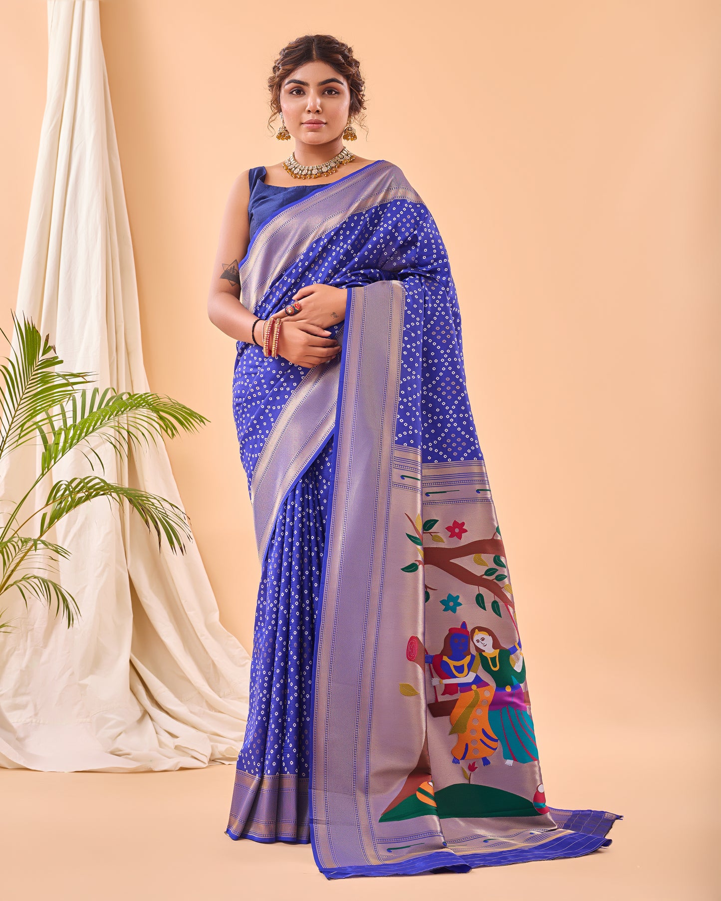 Voilet Bandhej Original Paithani Silk Woven Saree