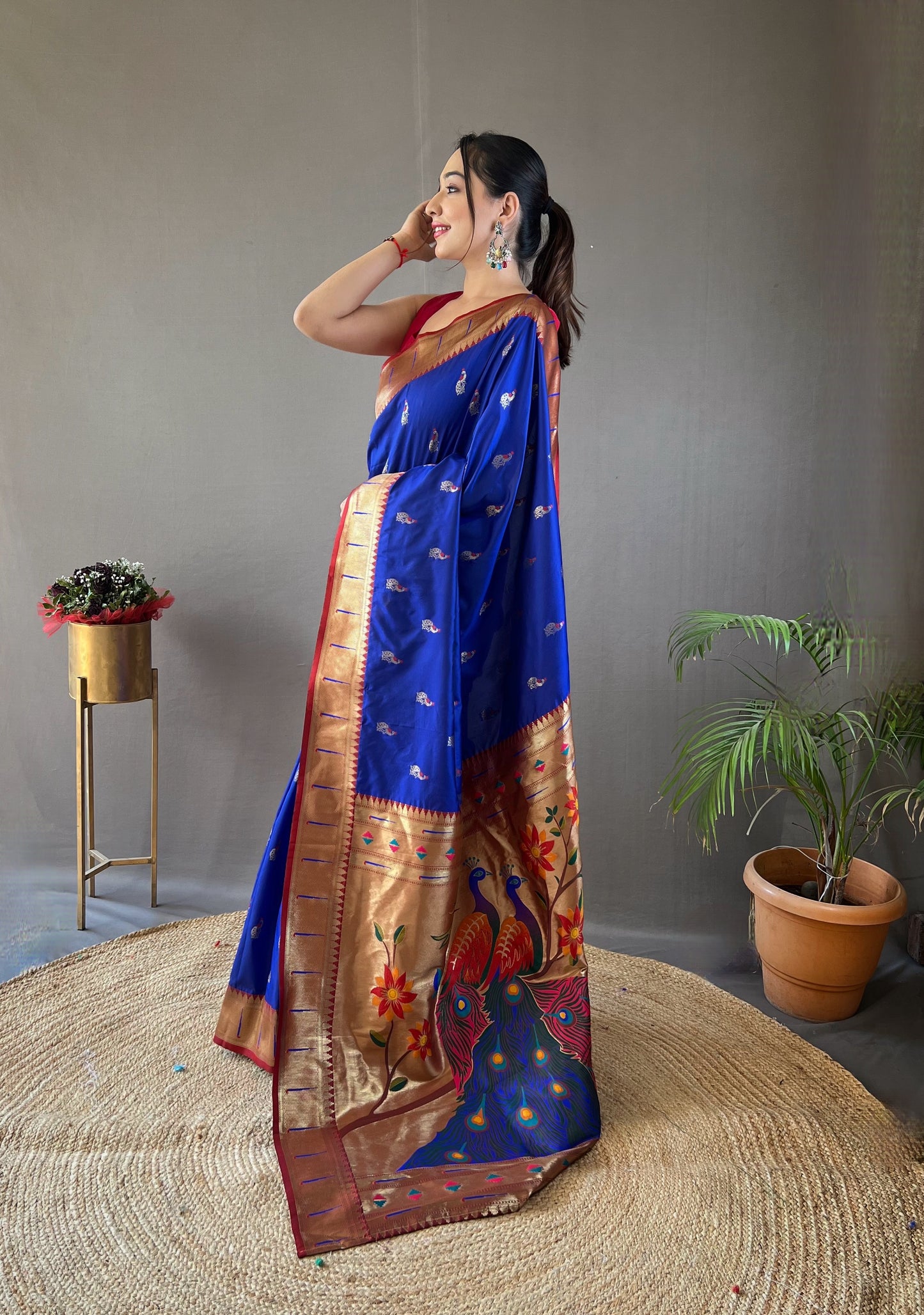 Voilet Paithani Silk Zari Woven Saree