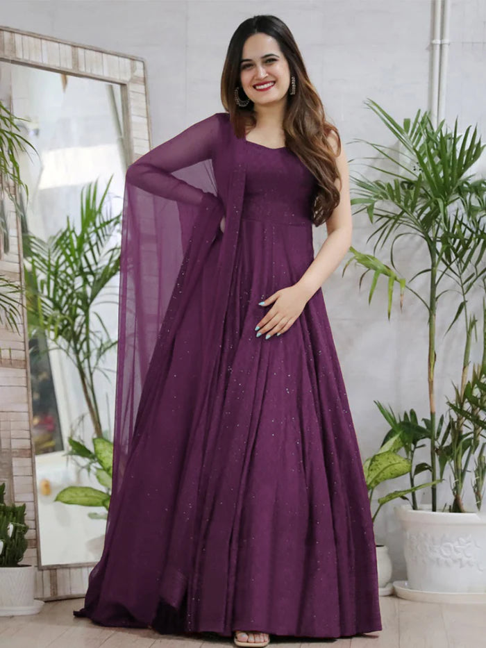 Purple Rayon Anarkali With Lucknowi Chikankari Work Gown