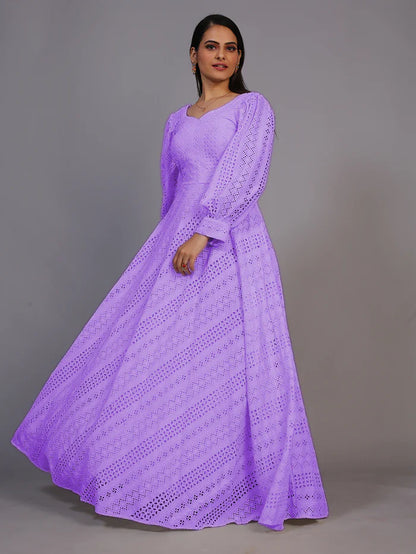 Purple Lucknowi Embroidered Floor Length Gown