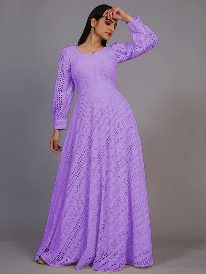 Purple Lucknowi Embroidered Floor Length Gown