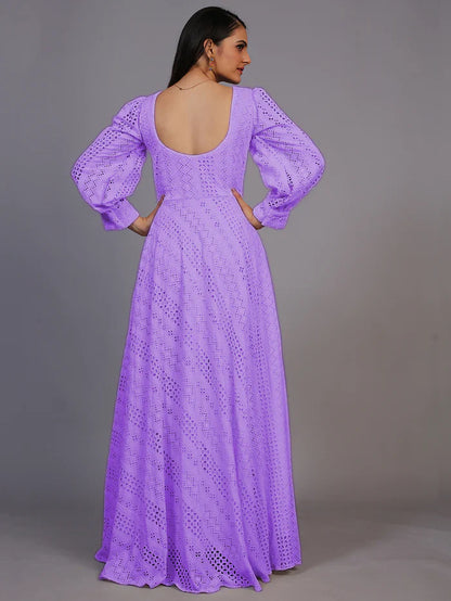 Purple Lucknowi Embroidered Floor Length Gown