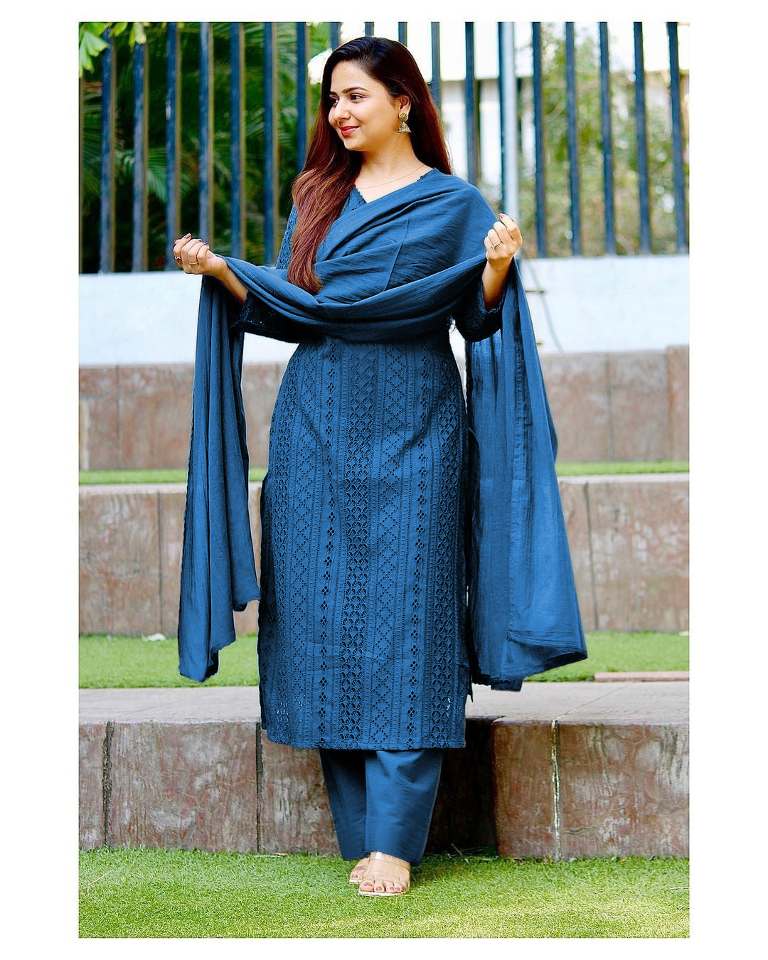 Glorious Rayon Straight Chikankari Embroidered Salwar Suit