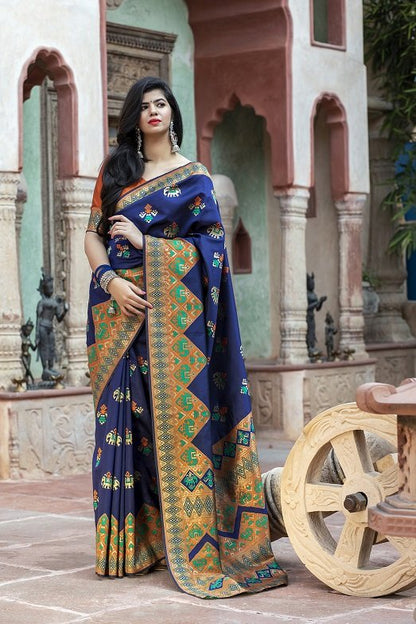 Navy Blue Patola Silk Weaving Exclusive Saree