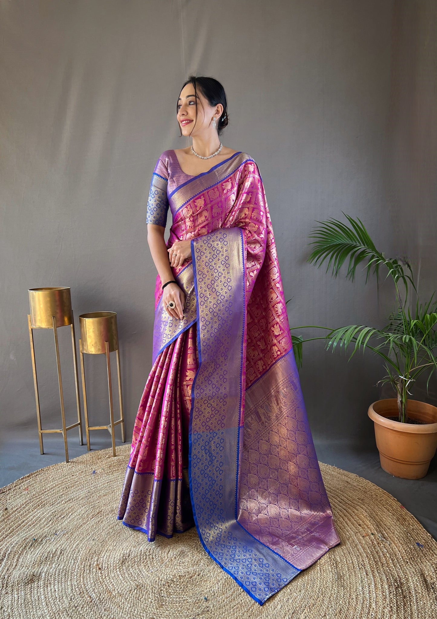 Wine Pattu Silk Contrast Weaving Pallu And Border Saree