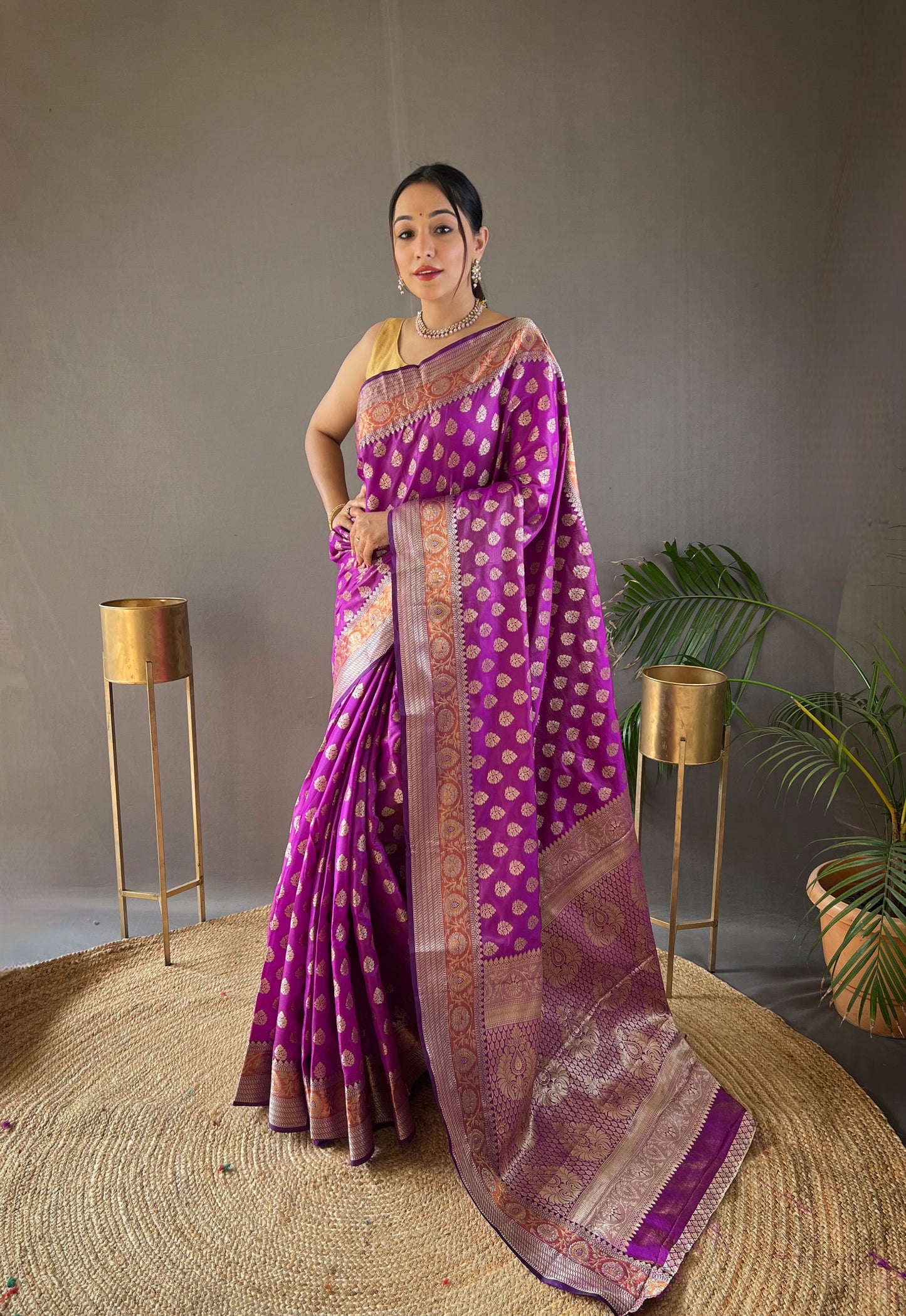 Wine Soft Silk Rich Pallu Woven Saree