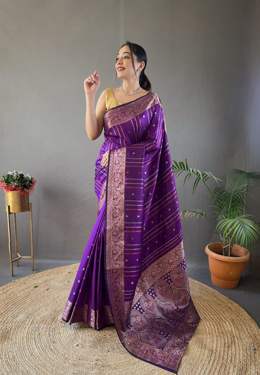 Wine Zari Woven Lining Zari Weaving Design Banarasi Saree