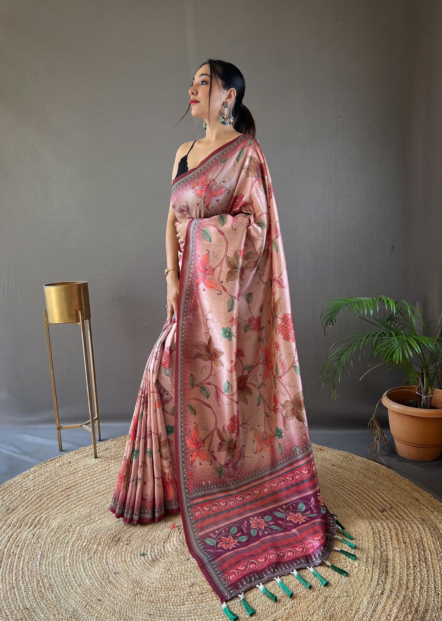 Wine Printed Digital Kalamkari Saree