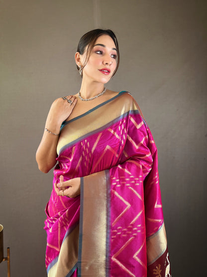 Wine Zig Zag Viscose Zari Design Soft Banarasi Silk Saree