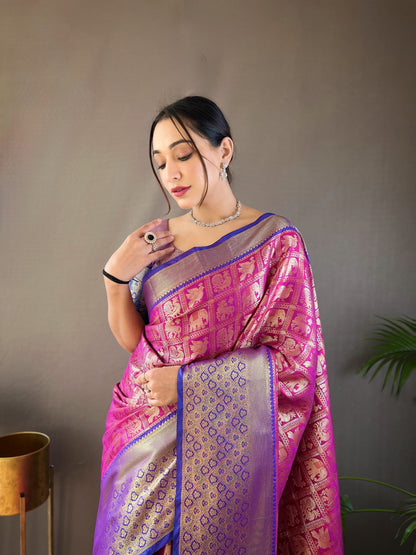 Wine Pattu Silk Contrast Weaving Pallu And Border Saree