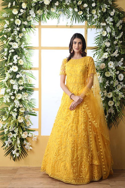 Yellow Exclusive Color Embroidered Work Gown Collection