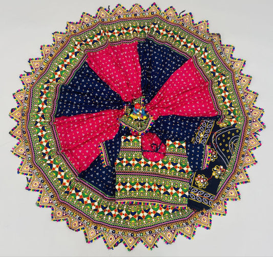 Pink Dark Blue Pure Heavy Rayon Cotton With Bandhani Print And Real Mirror Work Navratri Lehenga Choli