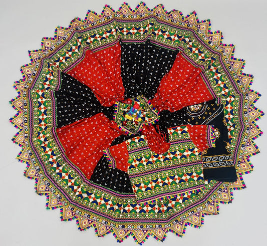 Black Red Pure Heavy Rayon Cotton With Bandhani Print And Real Mirror Work Navratri Lehenga Choli