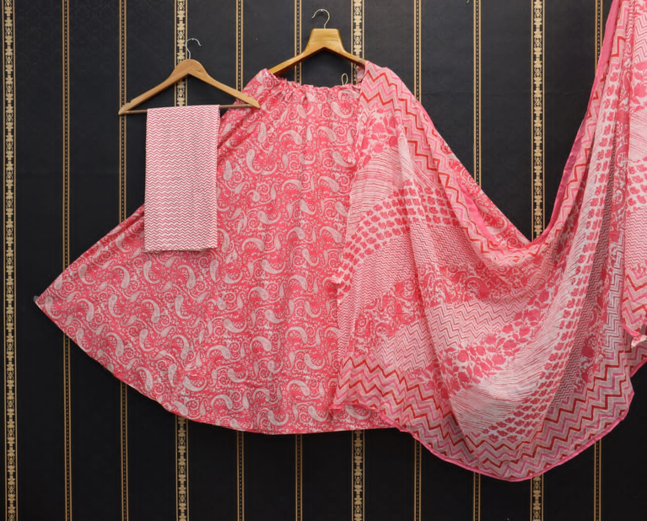 Hot Pink Pure Cotton Lehenga Choli with Soft MalMal Duppata