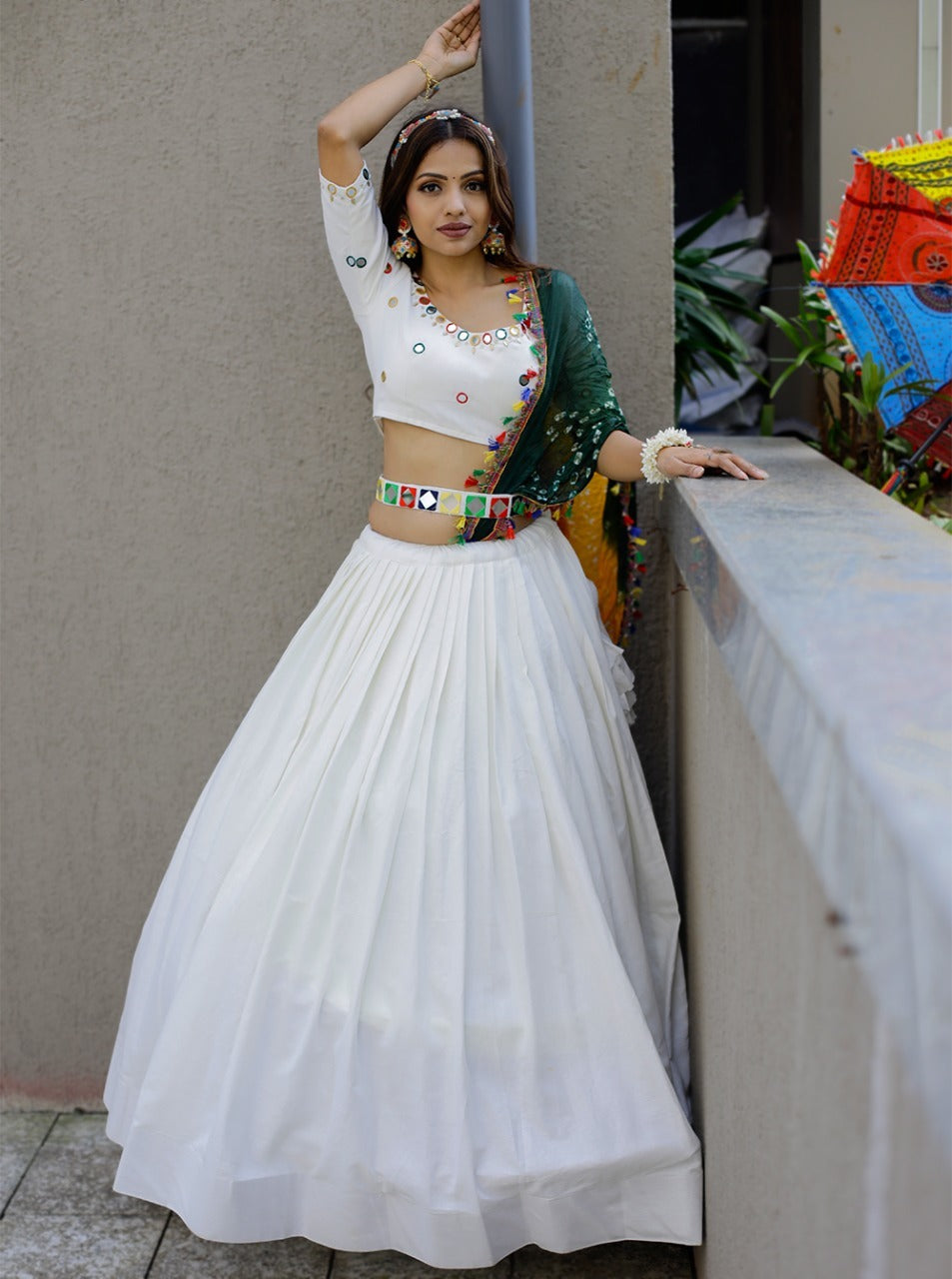 White Color Pure Cotton Navaratri Special Chaniya Choli