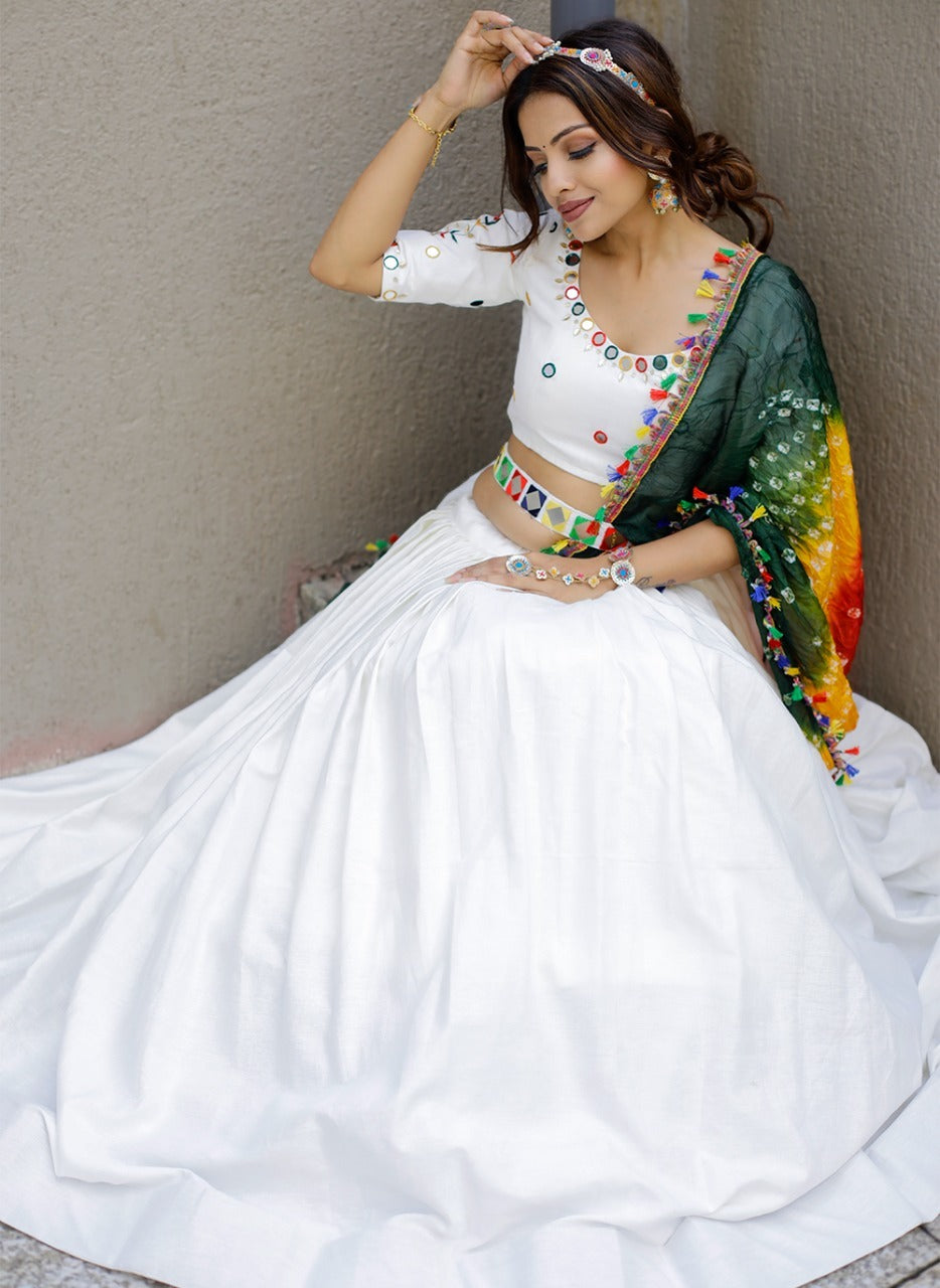 White Color Pure Cotton Navaratri Special Chaniya Choli