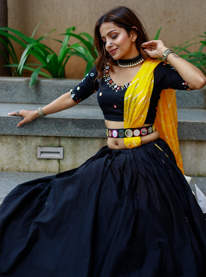 Black Color Plain Cotton Navaratri Chaniya Choli