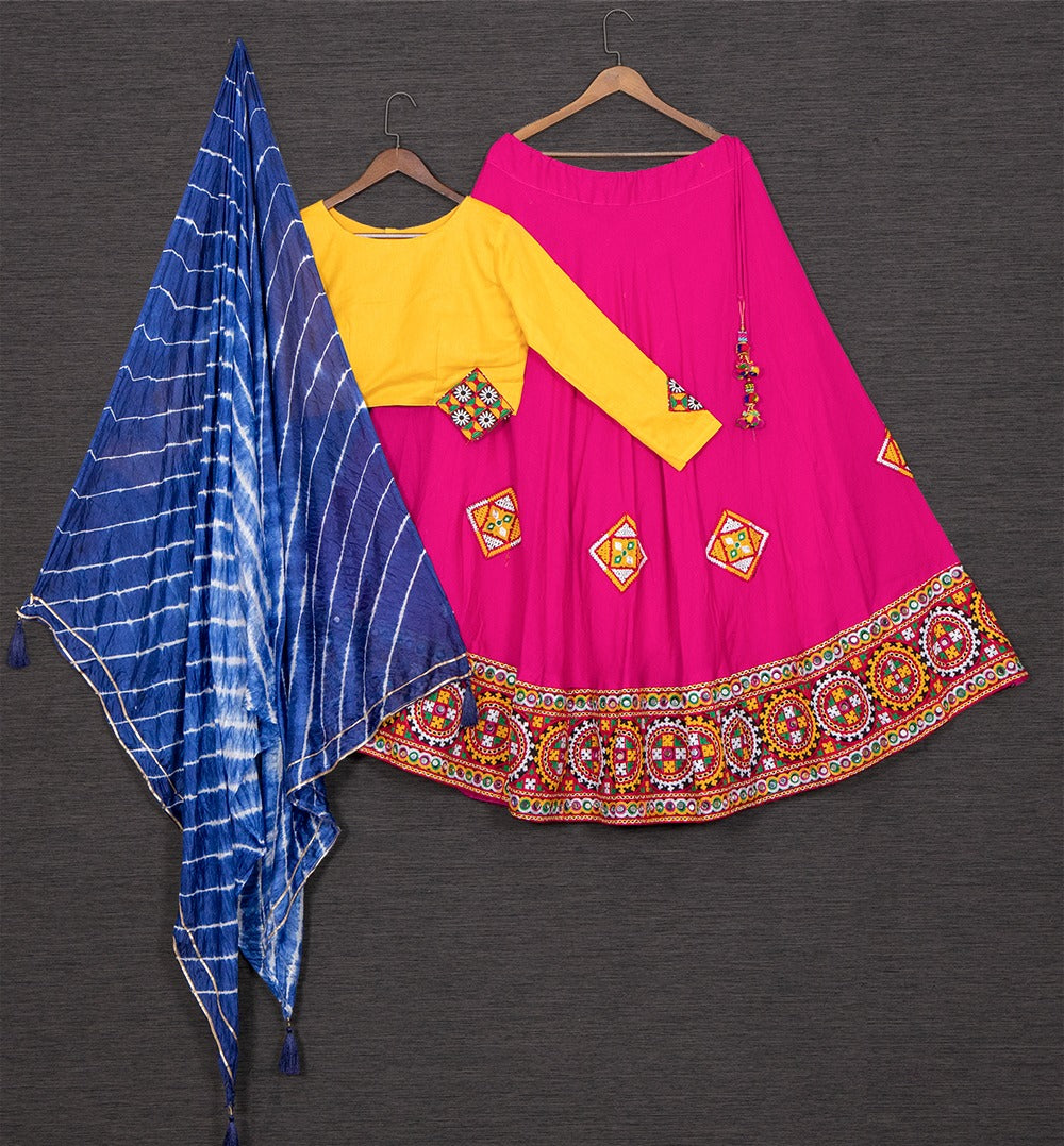 Pink Color Embroidery Aari Worked Cotton Chaniya Choli