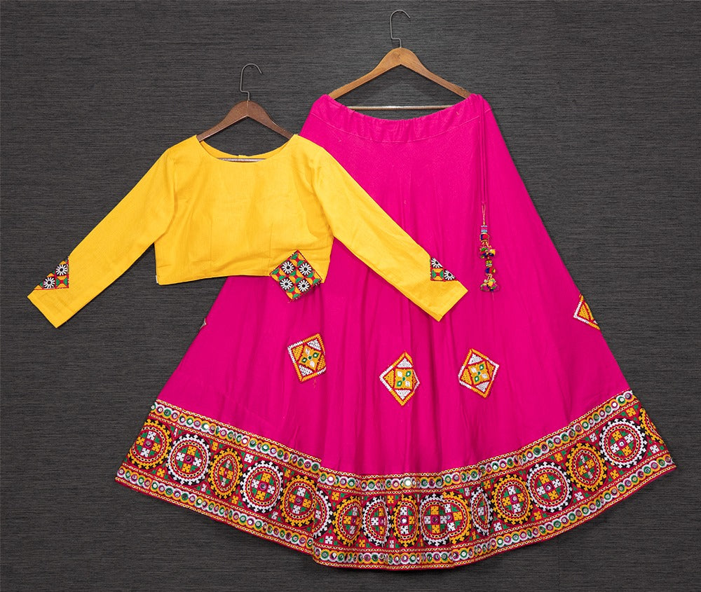 Pink Color Embroidery Aari Worked Cotton Chaniya Choli