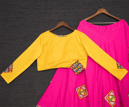 Pink Color Embroidery Aari Worked Cotton Chaniya Choli