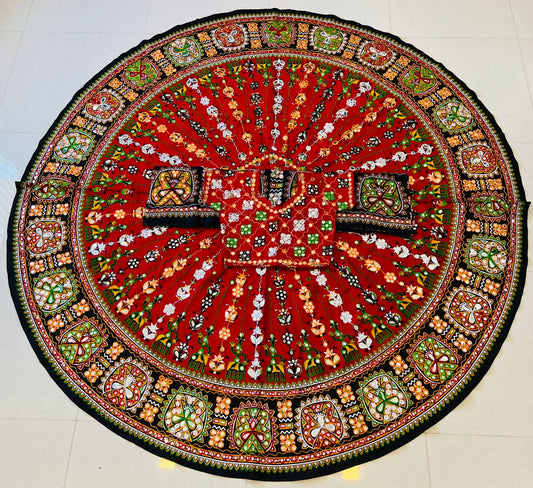 Red Pure Cotton Full Aari Embroidered Work With Drawstring Navratri Lehenga Choli