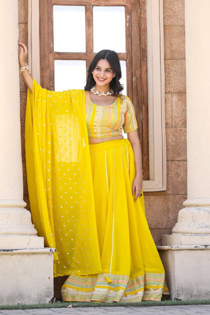 Yellow Color Heavy Fox Georgette With Resham Work Lehenga Choli