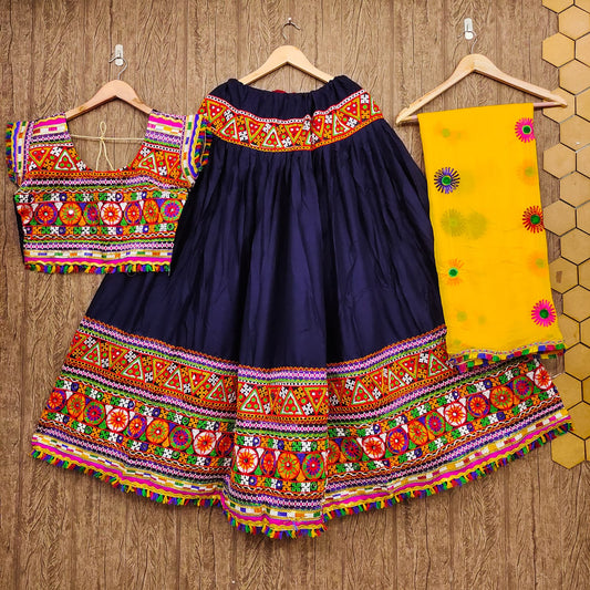 Neavy Blue Pure Heavy Rayon Cotton With Heavy Work Border And Real Mirror Work Navratri Lehenga Choli