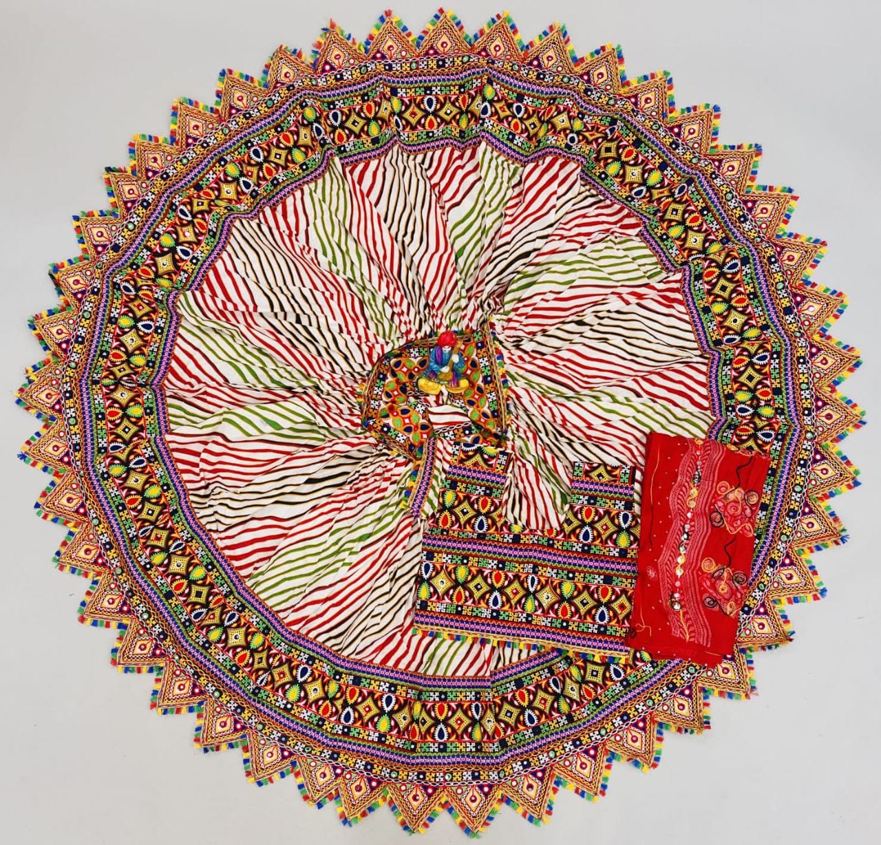 White Pure Cotton Pure Cotton Lehriya Real Mirror Work Fully Stiched Navratri Lehenga Choli