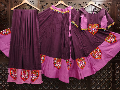 Wine Pure Reyon Silk Gamathi Patches Fully Stiched Navratri Lehenga Choli