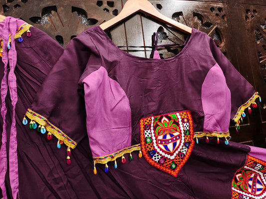 Wine Pure Reyon Silk Gamathi Patches Fully Stiched Navratri Lehenga Choli