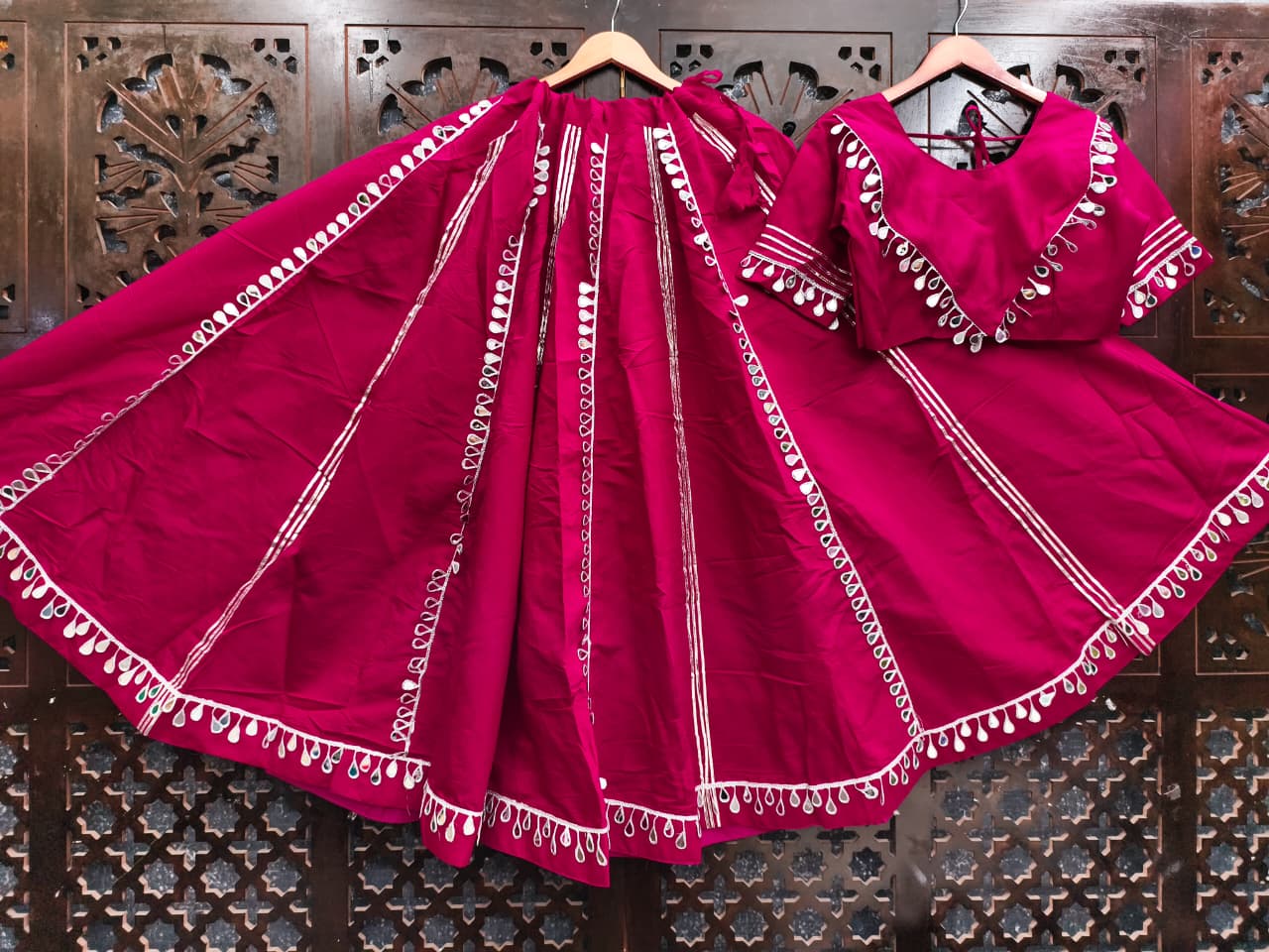 Pink Pure Roman Silk Mirror Work Fully Stiched Navratri Lehenga Choli