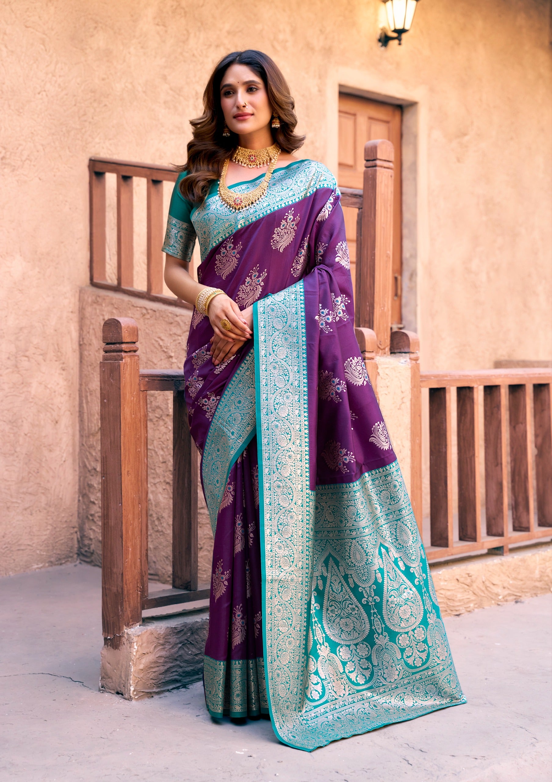 Purple Art Silk Saree with Ethnic Motifs & Zari Work – Designer Festive & Wedding Wear Saree