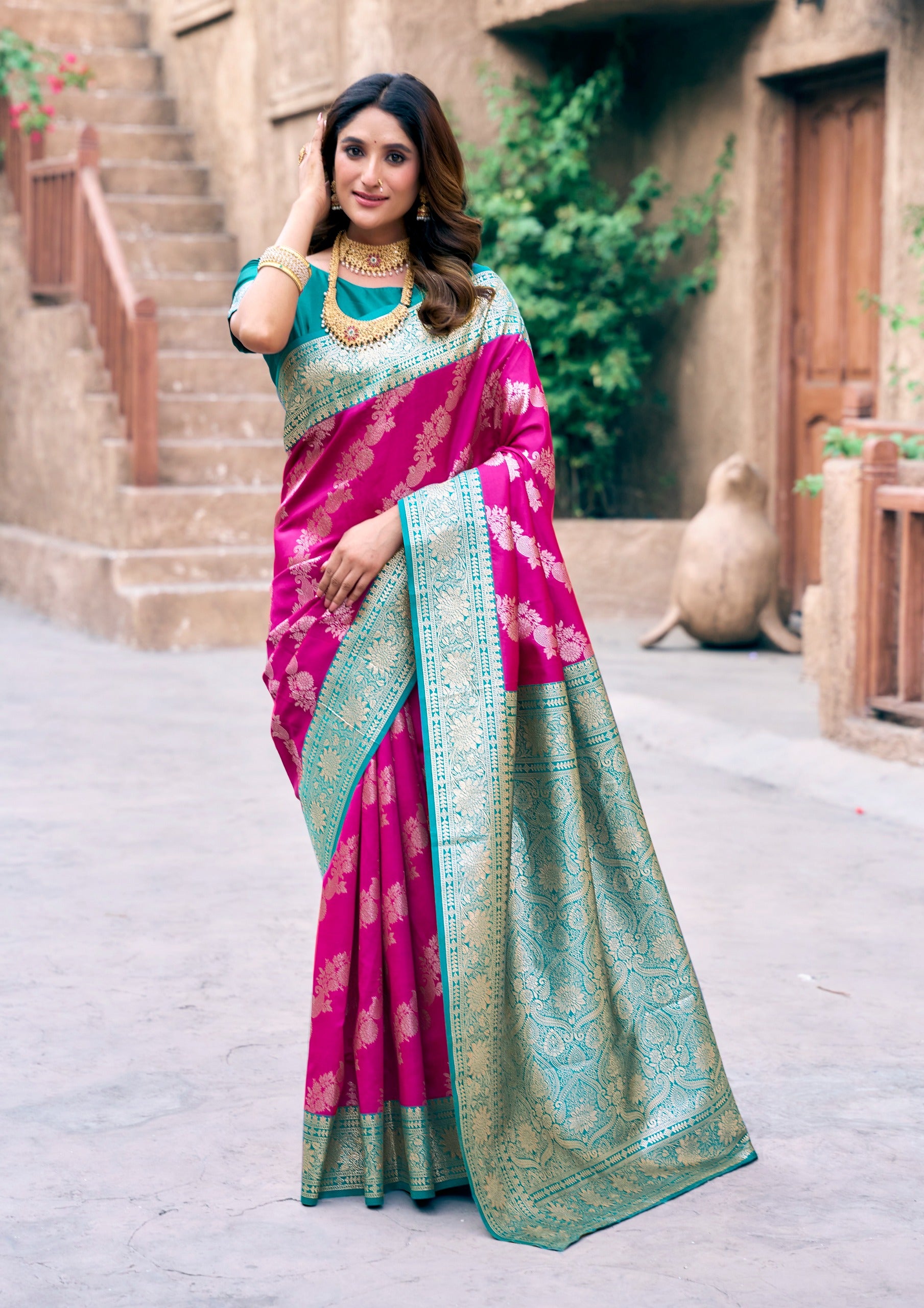 Pink Art Silk Saree with Ethnic Motifs & Zari Work – Designer Festive & Wedding Wear Saree