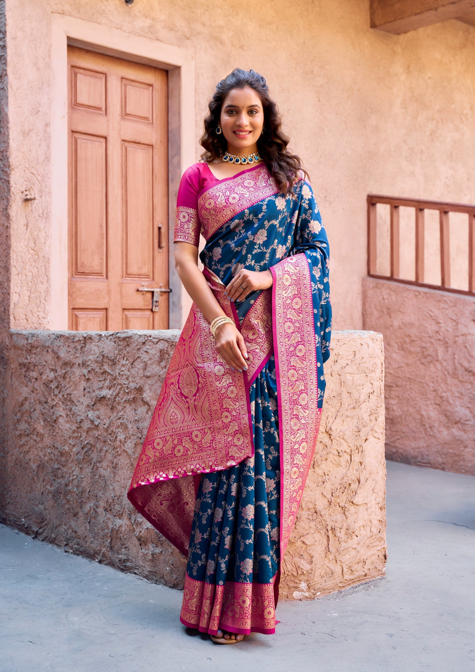 Sea Blue Art Silk Saree with Ethnic Motifs & Zari Work – Designer Festive & Wedding Wear Saree