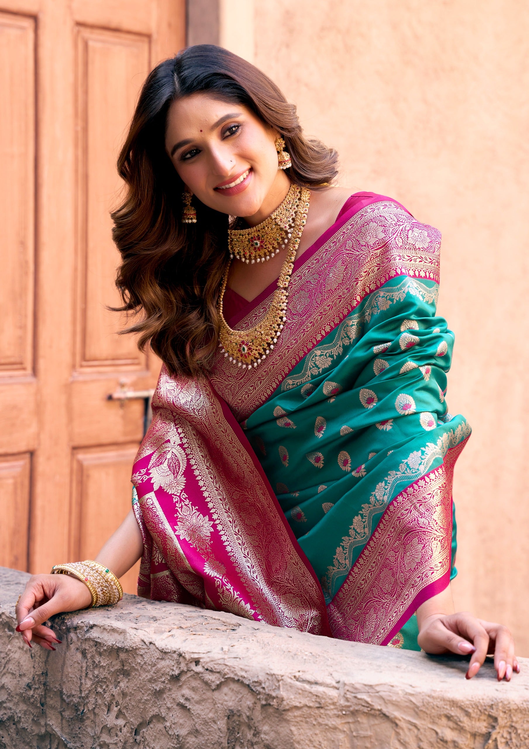 Sea Green Art Silk Saree with Ethnic Motifs & Zari Work – Designer Festive & Wedding Wear Saree