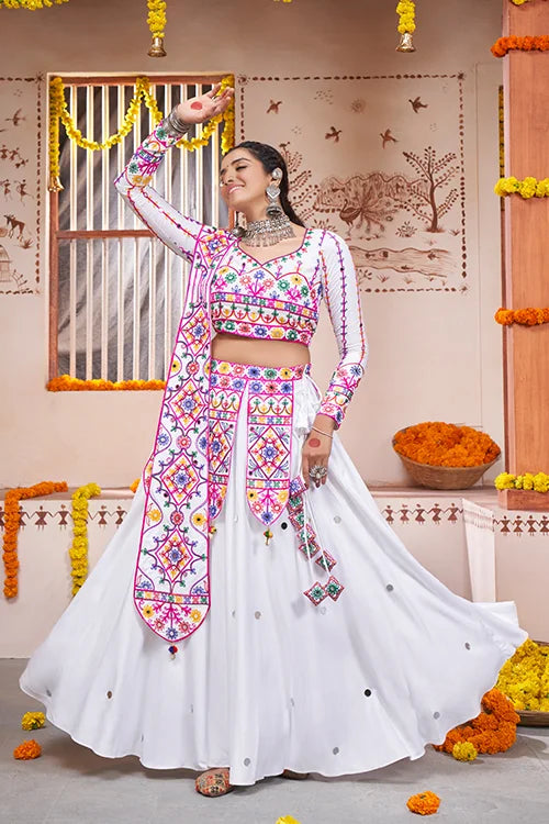 White Beautiful Work Exclusive Designer Navratri Lehenga