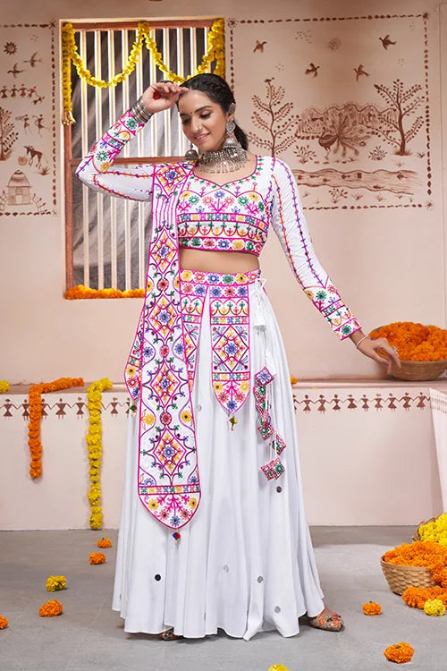 White Beautiful Work Exclusive Designer Navratri Lehenga