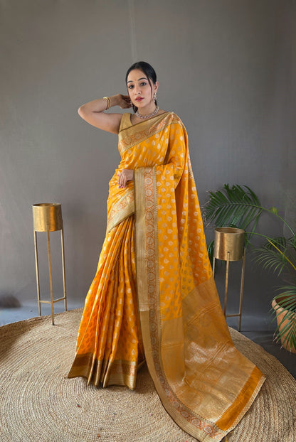 Yellow Soft Silk Rich Pallu Woven Saree