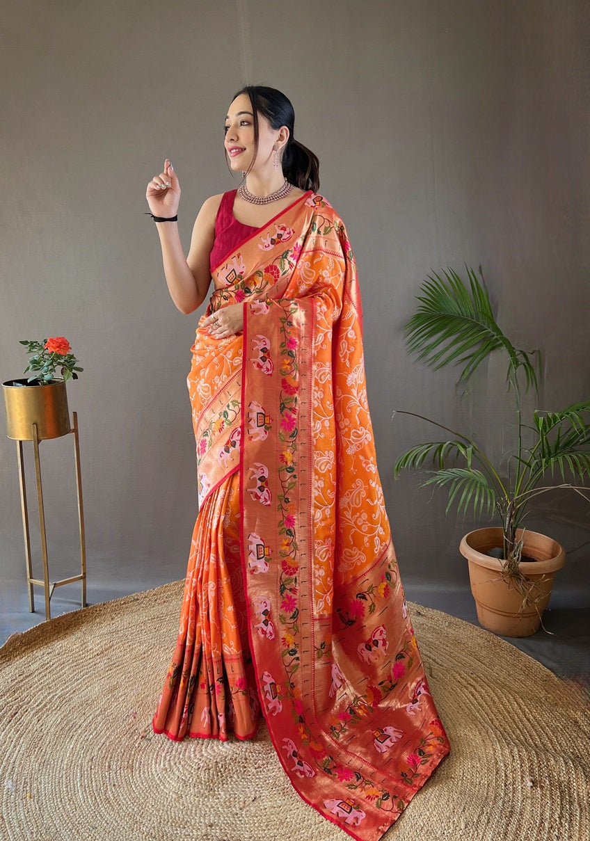 Beautiful Orange Colour Soft Silk Saree