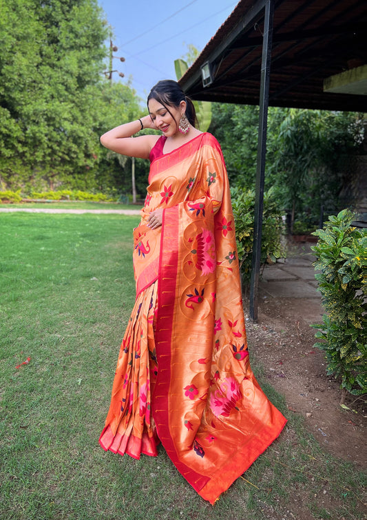 YELLOW PURE PAITHANI WITH ALL OVER ZARI AND MEENAKARI WEAVES SAREE