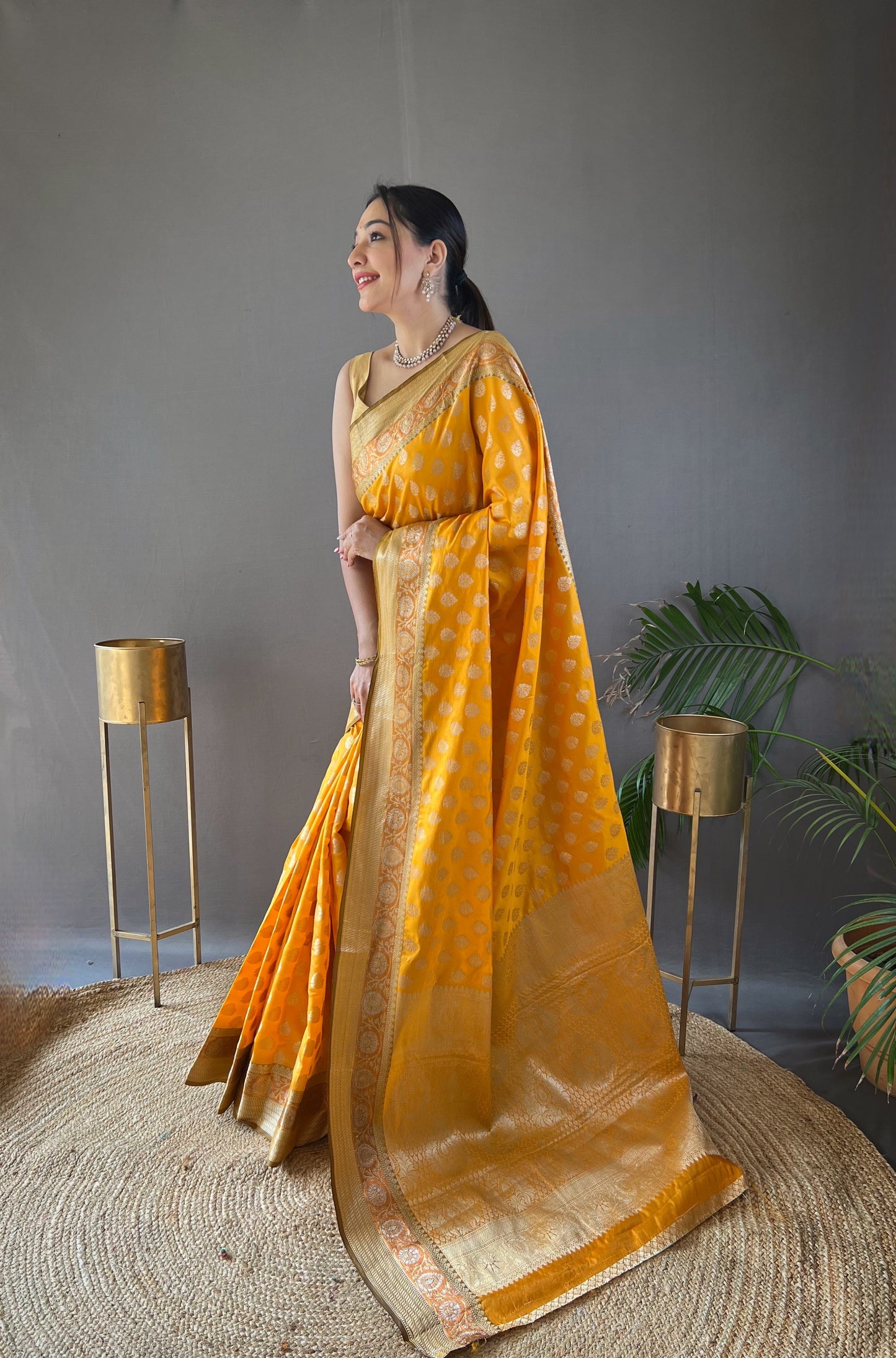 Yellow Soft Silk Rich Pallu Woven Saree