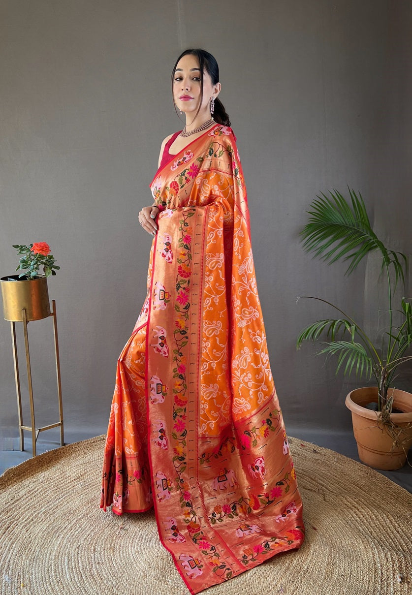 Beautiful Orange Colour Soft Silk Saree