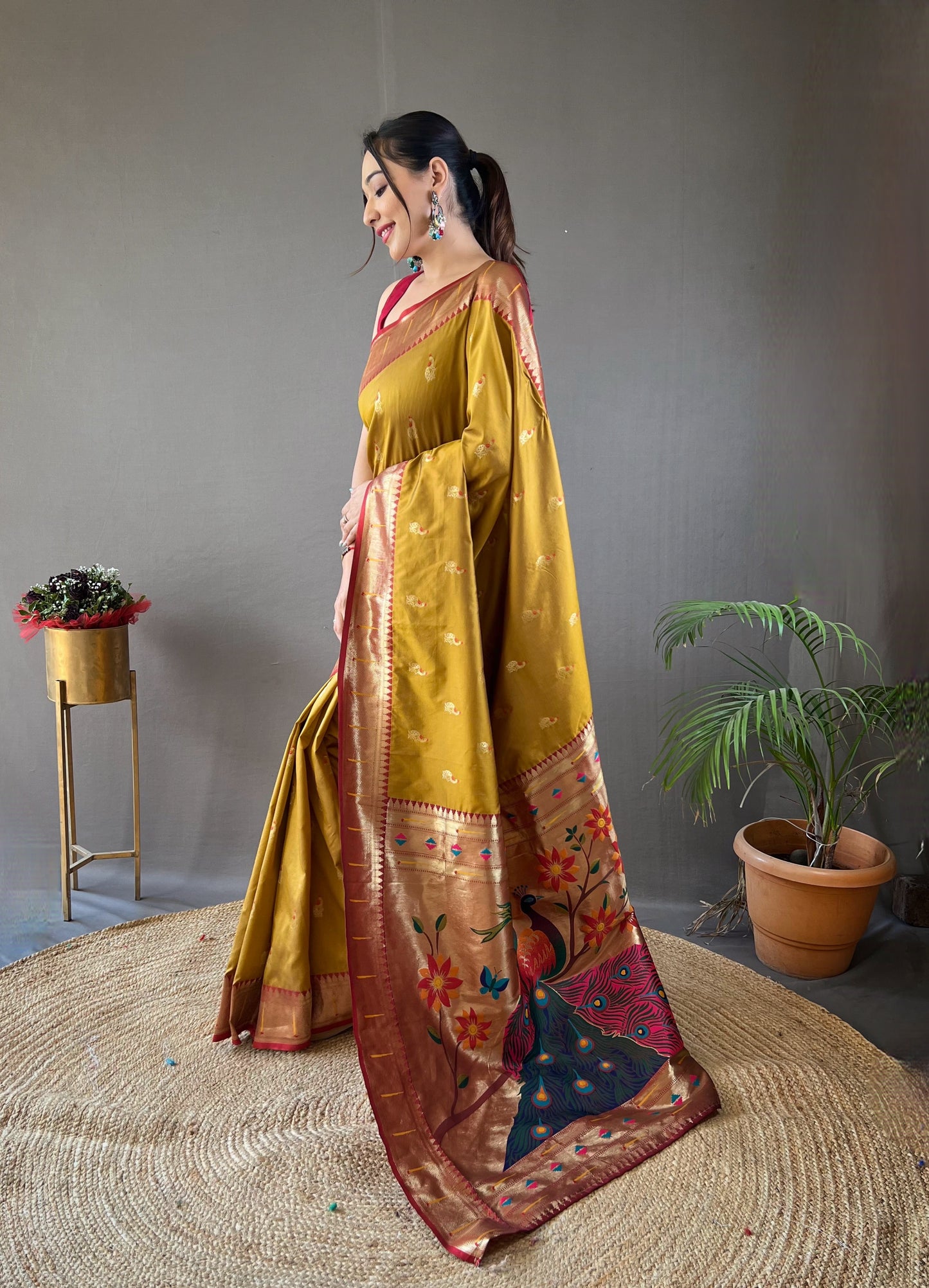 Yellow Paithani Silk Zari Woven Saree