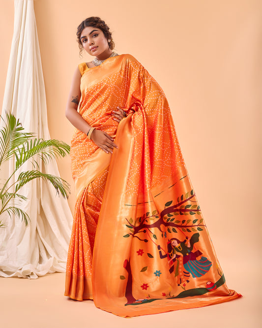 Yellow Bandhej Original Paithani Silk Woven Saree