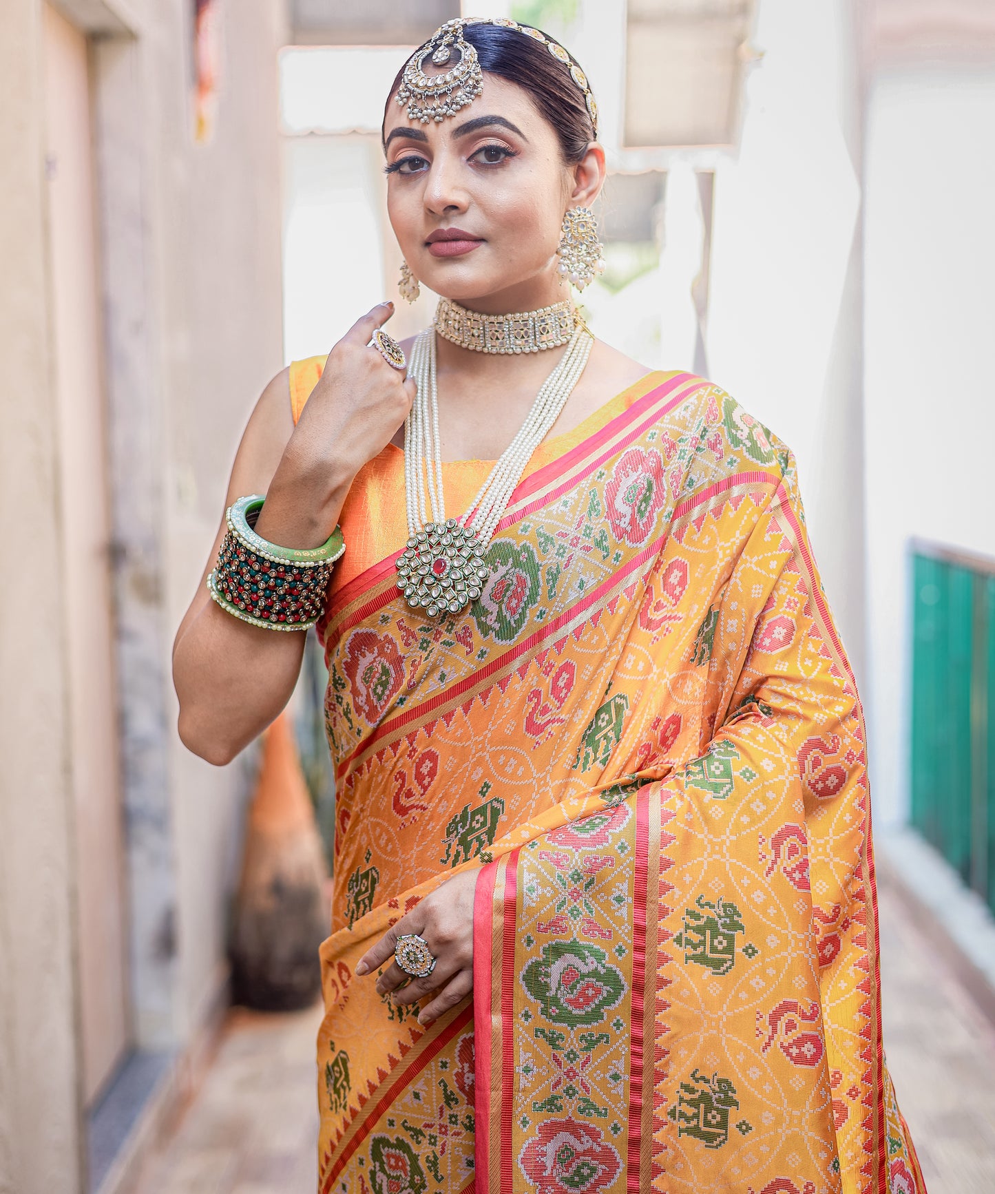 Yellow Soft Elegant Patola Silk With All Over Meenakari Patola Weaving Saree