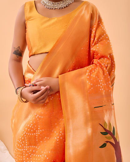 Yellow Bandhej Original Paithani Silk Woven Saree