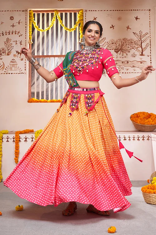 Yellow Printed Embroiderered Designer Navratri Lehenga
