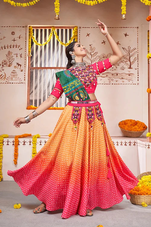 Yellow Printed Embroiderered Designer Navratri Lehenga