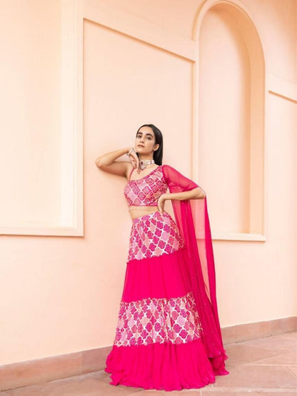 Pink Colour Designer Heavy Satin Printed With Hand Work Lehenga Choli